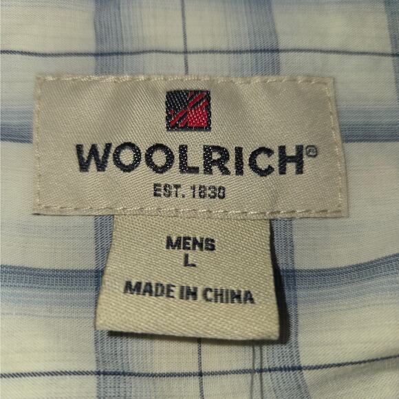 Woolrich Mens Large Button Up Carson Shirt Plaid Short Sleeve Tidal Ombre NWT - Picture 2 of 16